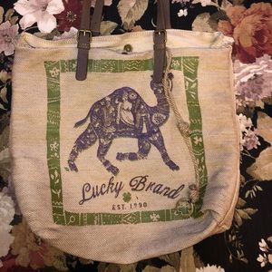 lucky brand coffee sack boho purse camel print